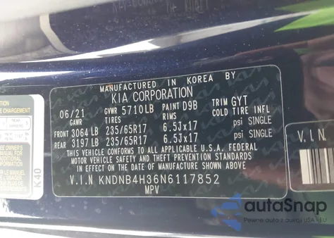 2022 Kia Carnival Mpv Lx z USA, uszkodzony, nr VIN KNDNB4H36N6117852